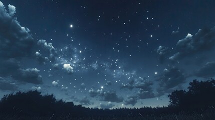 Fototapeta premium The night sky at its most peaceful, with soft, volumetric clouds drifting under a canopy of stars.