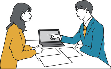 説明をするスーツの男性プランナーのシンプルイラスト