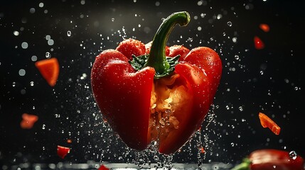 Red Bell Pepper Splashing in Water