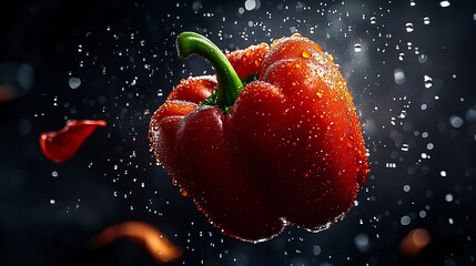 Red Bell Pepper in Water Droplets