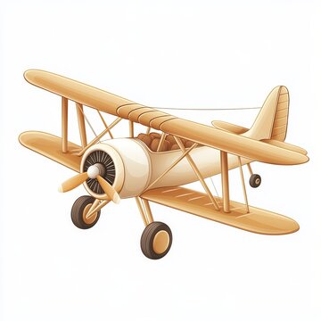 Vintage biplane illustration in sepia tones, isolated on white background, capturing classic aviation design. Perfect for nostalgia-themed projects.