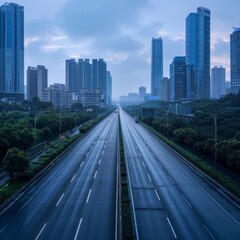 Obraz premium empty highway with cityscape and skyline of chengdu,China.