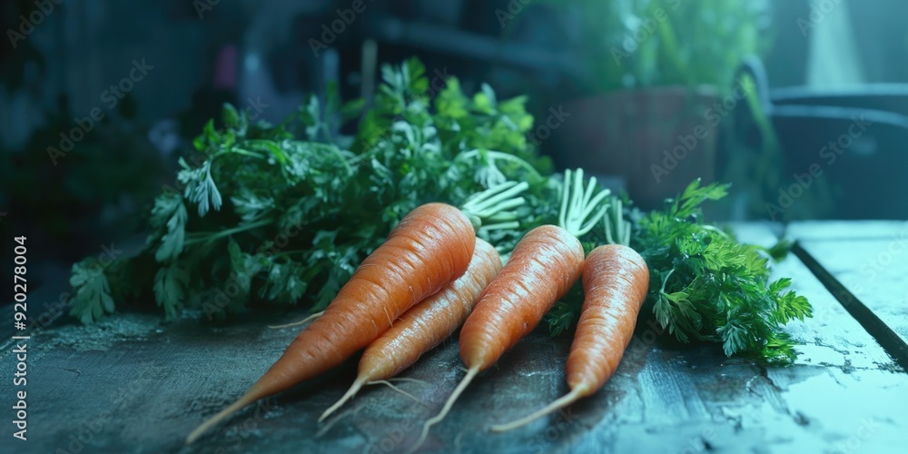 Poster carrots on wooden table