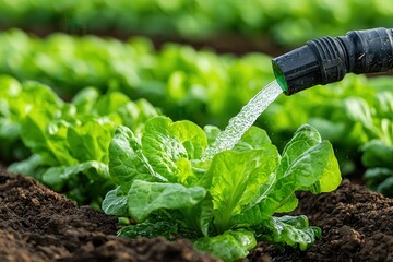 A close-up view of a water-efficient drip irrigation system nurturing an organic salad garden.






