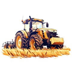 Illustration of a modern tractor working in a vibrant field, showcasing advanced agriculture technology and equipment.