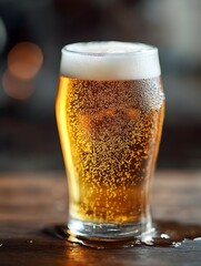 Freshly Poured Craft Beer in a Chilled Glass with Foamy Head and Condensation