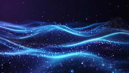 Abstract Waving Particle Technology Background Design. Abstract wave moving dots flow particles, hi-tech and big data background design
