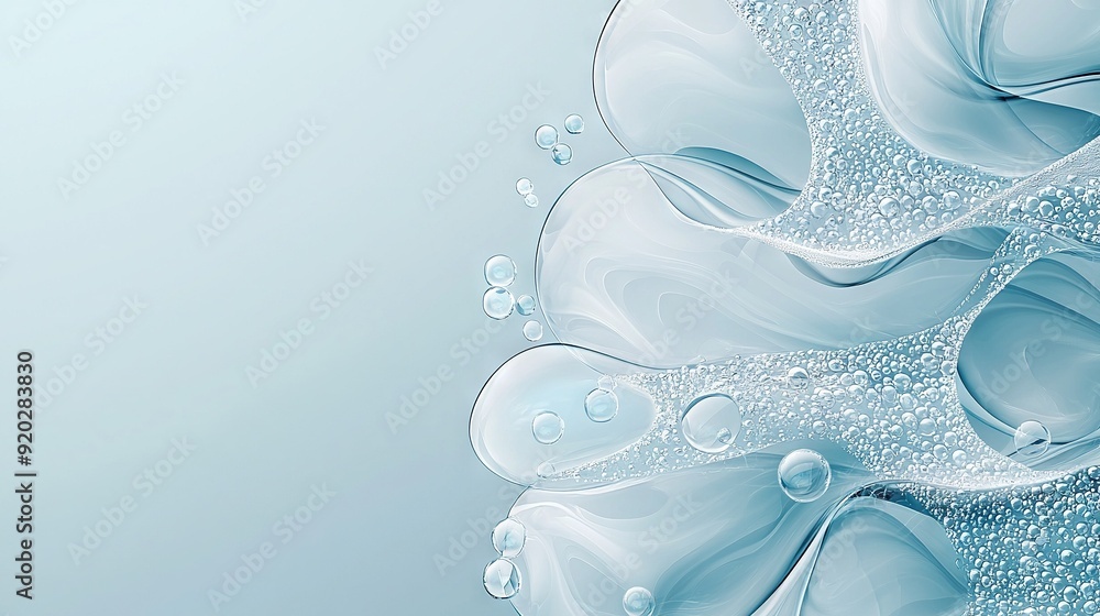 Poster blue and white background with bubbles on the bottom, and a blue background with bubbles at the bott