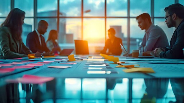 A diverse team of professionals collaborate around a table during a brainstorming session.