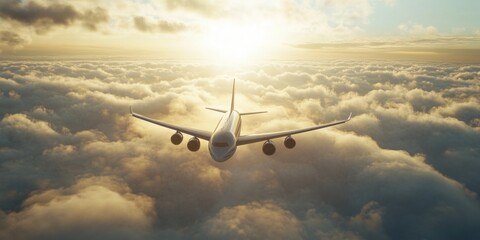 Airplane over Clouds at Sunset