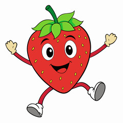 Jumping strawberry art vector illustration