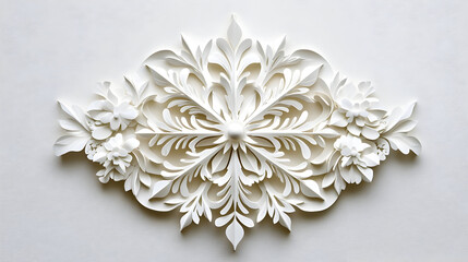 Intricate white paper art featuring floral designs and decorative elements.