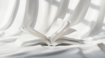 Open Book on White Fabric with Sunlight Streaming Through Window