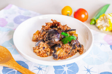 挽肉と茄子の味噌炒め