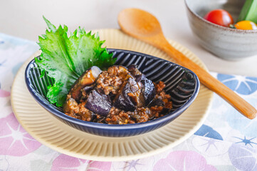 挽肉と茄子の味噌炒め