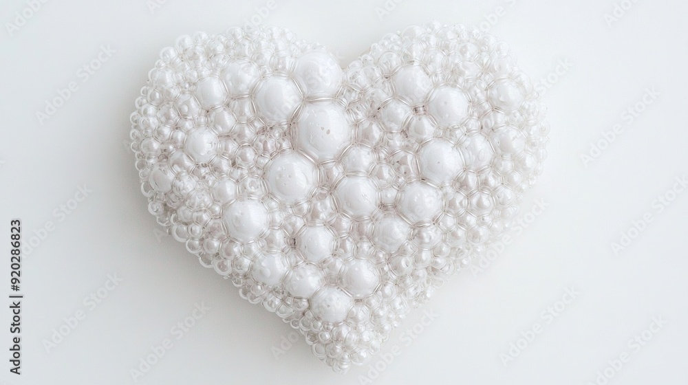 Poster   A close-up of a heart made from pearls on a white background allows for the placement of text or images, providing a clear and elegant display