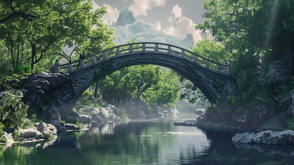 Fototapeta premium A bridge spans over a river.