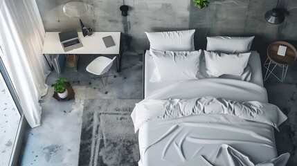 Top view of contemporary kitchen interior showing built-in stove cupboard, 3D Illustration.