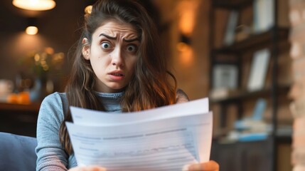 Person holding a final notice letter with a distressed expression, late payments, financial distress