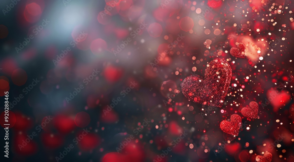 Aufkleber a dreamy background that features various hearts and a shimmering bokeh effect suitable for romantic