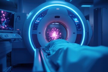 An advanced imaging device scans for any remnants of cancer in a patient in remission, showcasing the latest innovation in cancer detection.