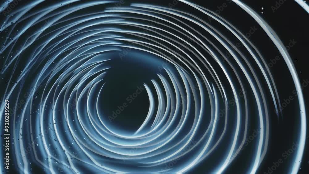 Poster abstract design featuring concentric circular light patterns against a dark background.