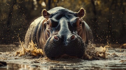 Hippopotamus Emerging from Water