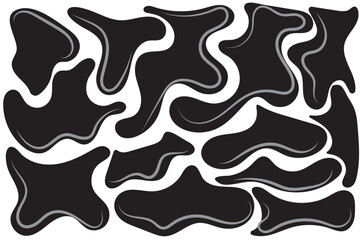 Abstract liquid shapes. Organic flat blobs. Irregular fluid bubbles. Random wavy spots and curvy elements. Amoeba rectangle box set.