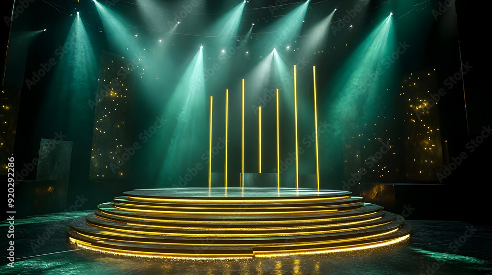 Aufkleber a modern stage setup with illuminated elements for performances or events.