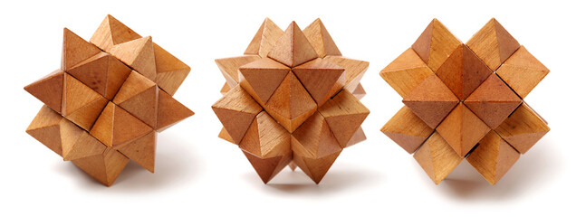 wooden puzzle over white background