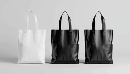 Three Tote Bags: Black and White