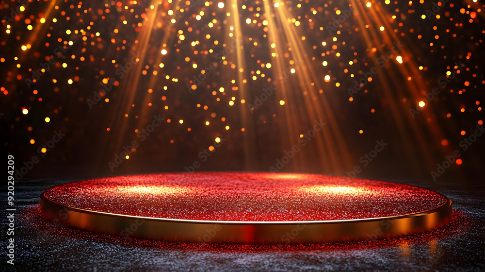 Poster a glowing stage with sparkling lights, creating a vibrant performance atmosphere.