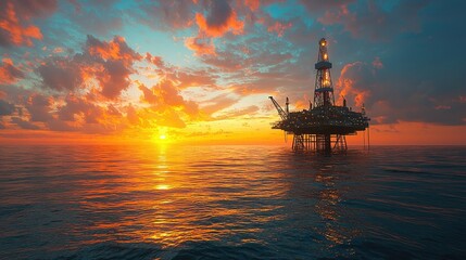 Fototapeta premium Powering the Sky: Oil Drilling Rig in Action Amidst Vast Horizons