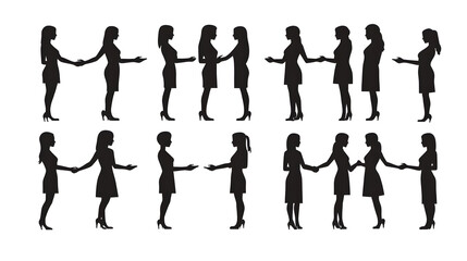 Silhouette illustrations of women interacting, showcasing various gestures and poses.