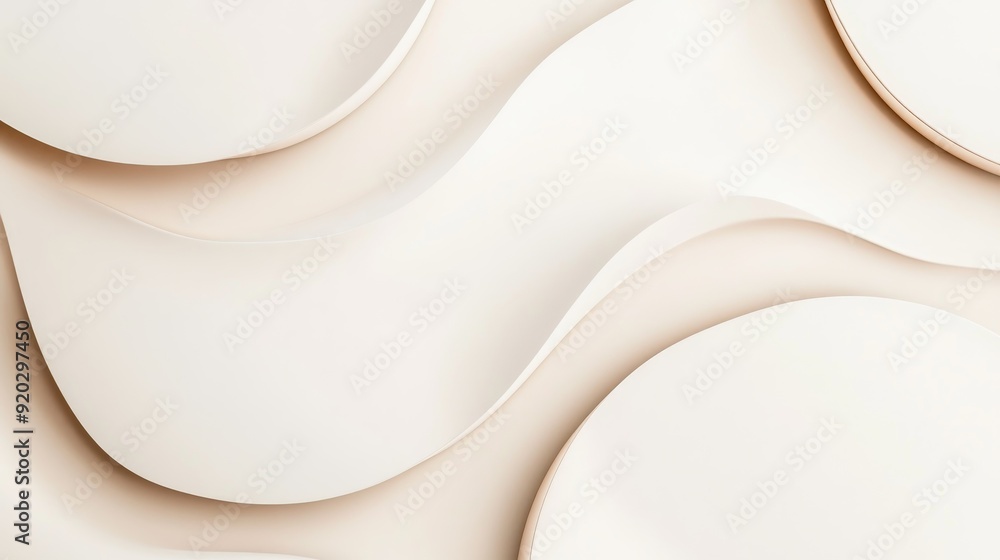 Poster a minimalist design featuring smooth, flowing shapes in soft beige tones, creating a serene and mode