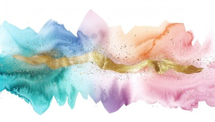 Abstract watercolor artwork with gold accents and soft pastel colors