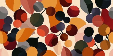 Abstract autumn grapes illustration with geometric shapes in warm colors