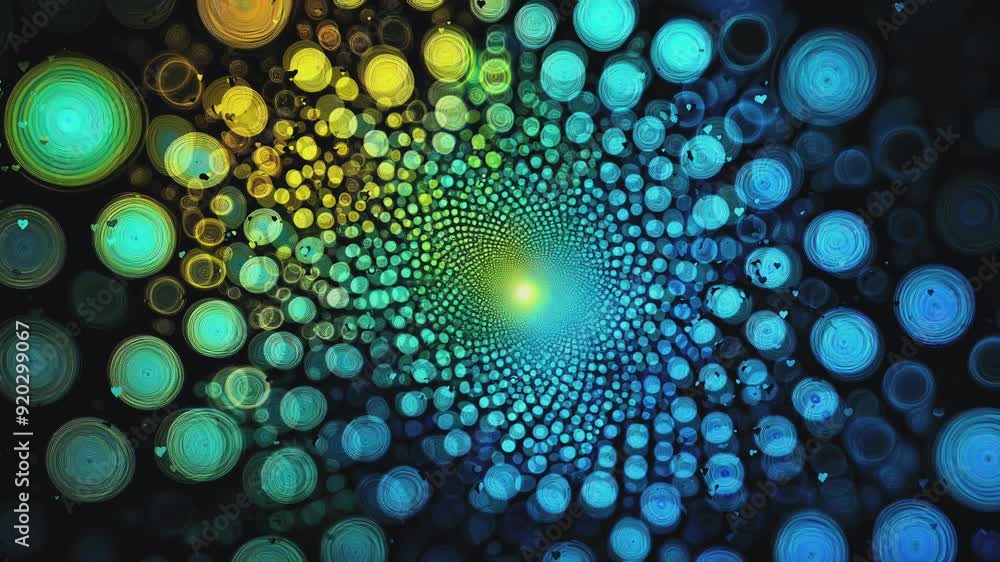 Poster Abstract design featuring colorful circular patterns radiating from a central point.