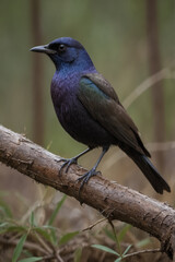 Naklejka premium Vibrant Common Grackle Perched on a Branch