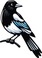 Cute magpie bird cartoon vector art illustration