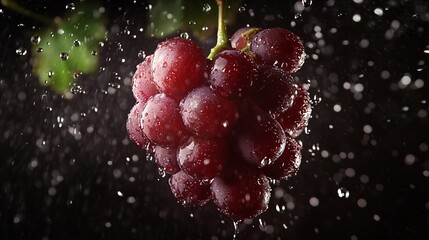Red Grapes in a Water Droplet Shower