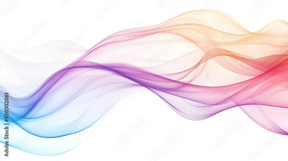 Poster abstract art with flowing lines and waves in various colors on white background, ideal for creative 