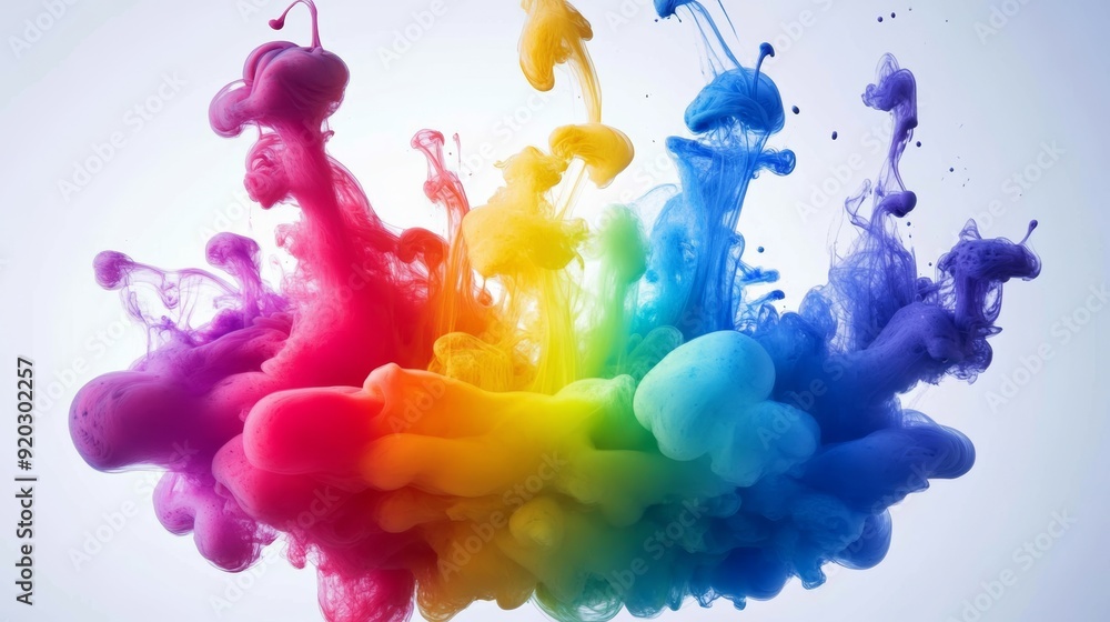 Poster colorful ink diffusion in water, abstract background for creative projects generative ai