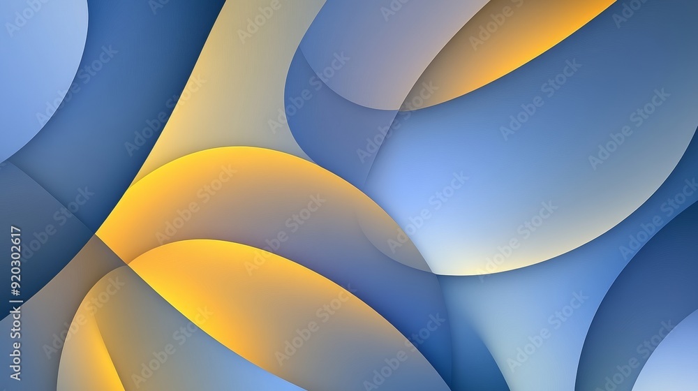 Poster a vibrant abstract design featuring smooth curves and gradients in shades of blue and yellow, creati