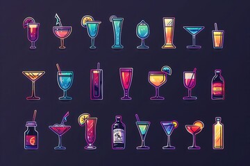 Refreshing Mixology. Diverse drinks logos and names list high detailed drink concept