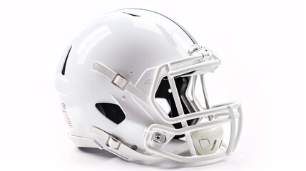 Fototapeta premium A generic white football helmet for American football, symbolizing safety and protection, isolated on a white background.