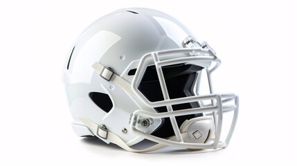 A generic white football helmet for American football, symbolizing safety and protection, isolated on a white background.