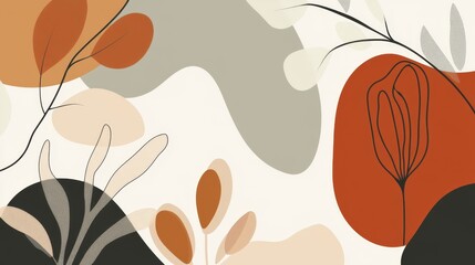 Fototapeta premium A modern abstract design featuring organic shapes and lines in warm earthy tones.