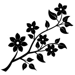 Branch with flowers silhouette vector on a white background