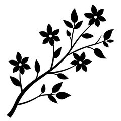 Branch with flowers silhouette vector on a white background